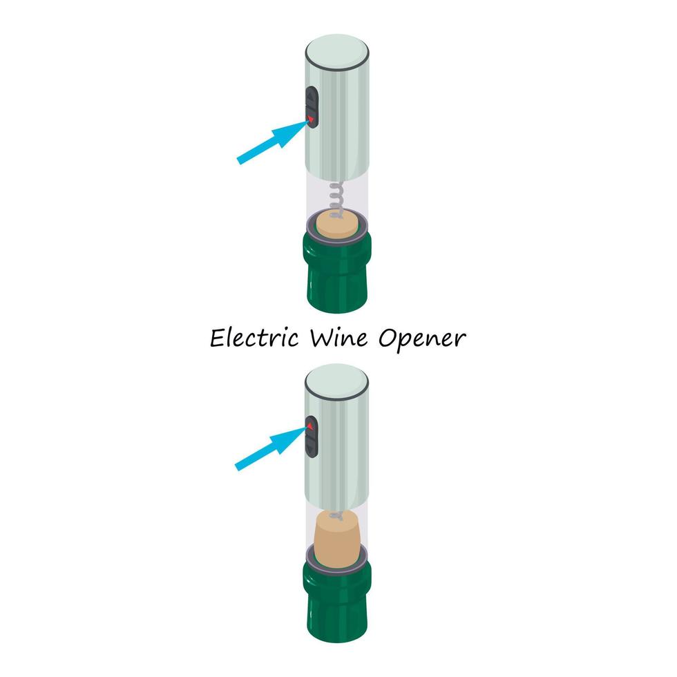 icono de abridor de vino eléctrico, estilo isométrico vector