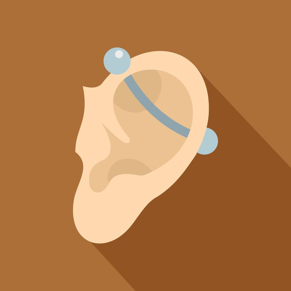 Human ear with piercing icon, flat style vector