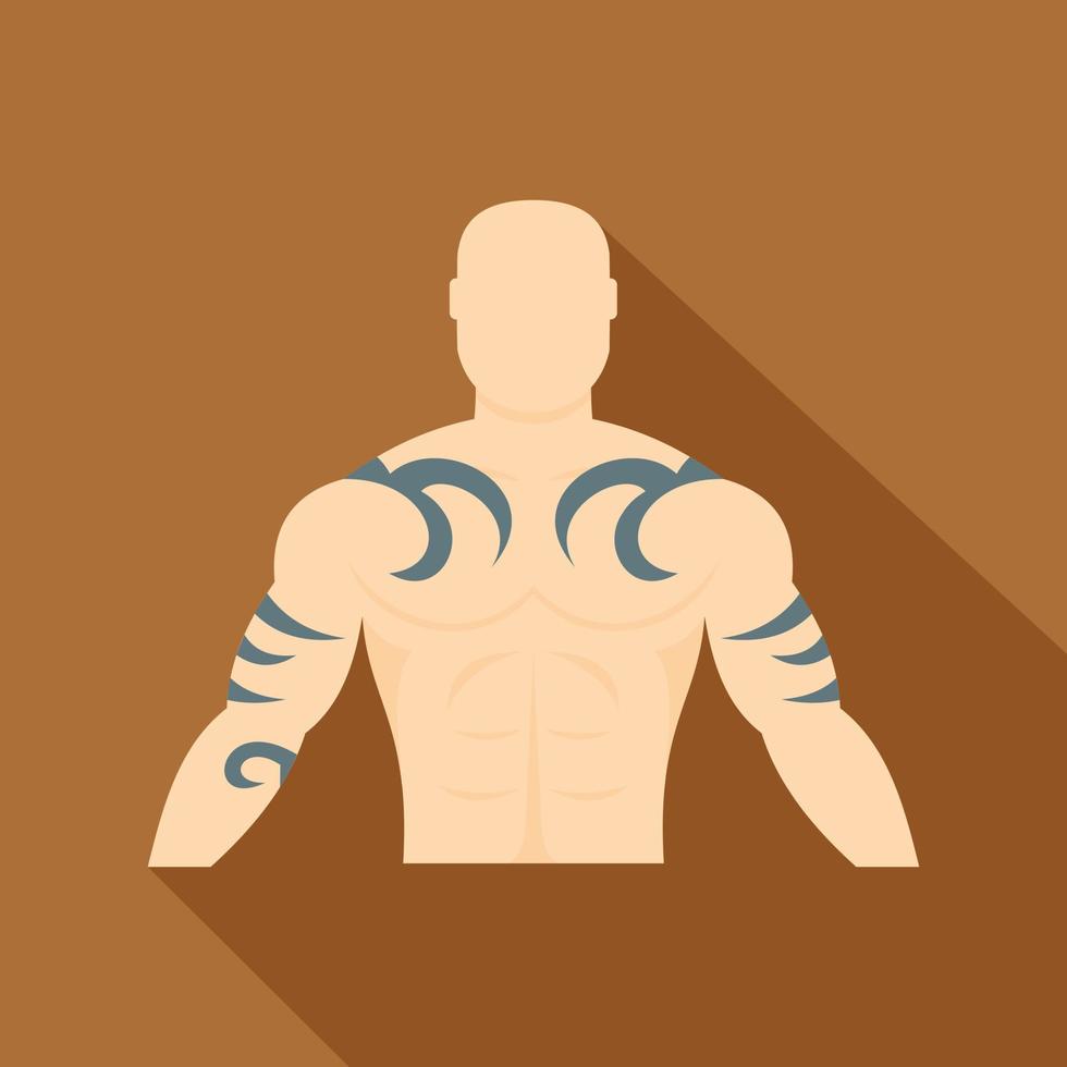 Muscular man with tattoo icon, flat style vector