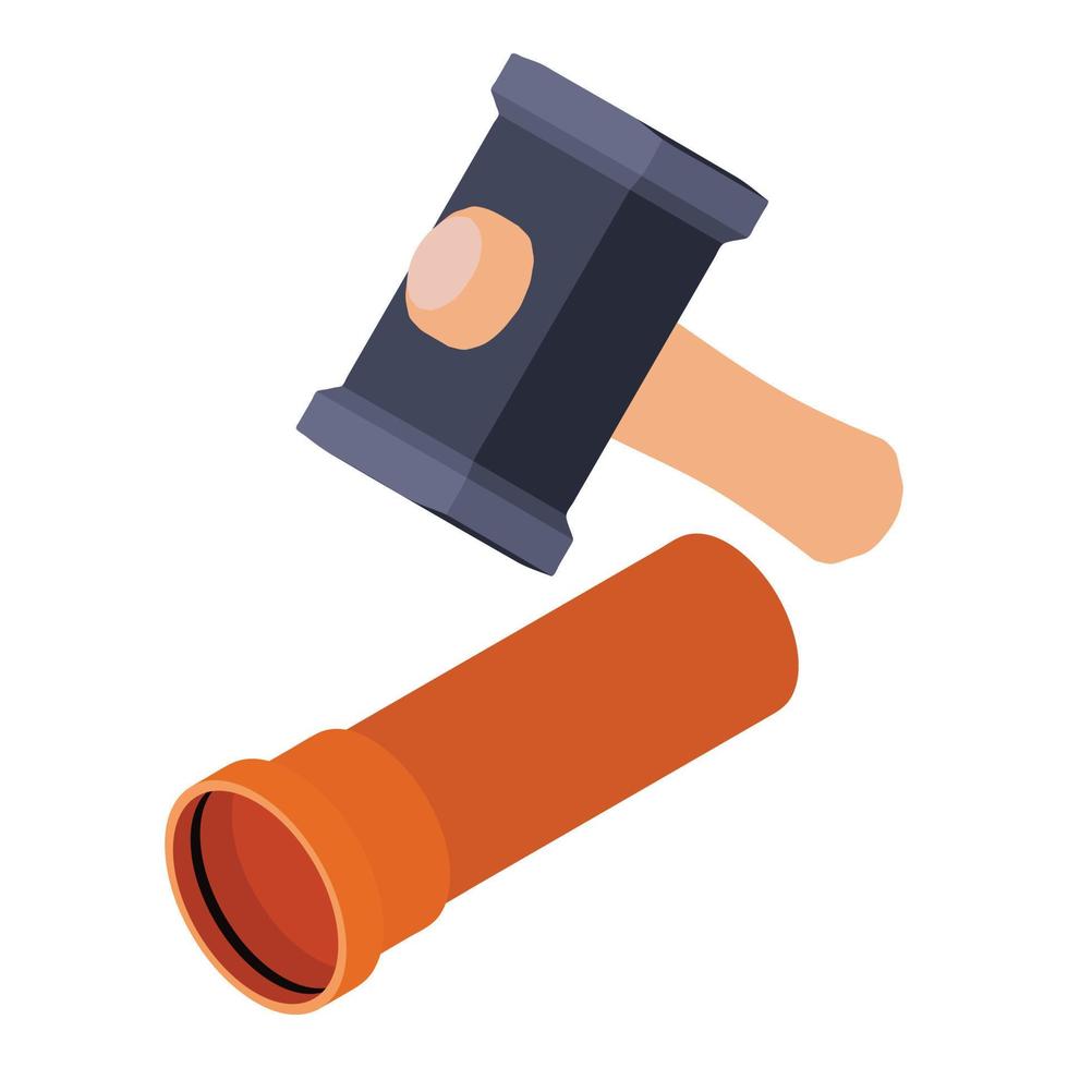 Repair work icon isometric vector. New building hammer and part of pipe icon vector