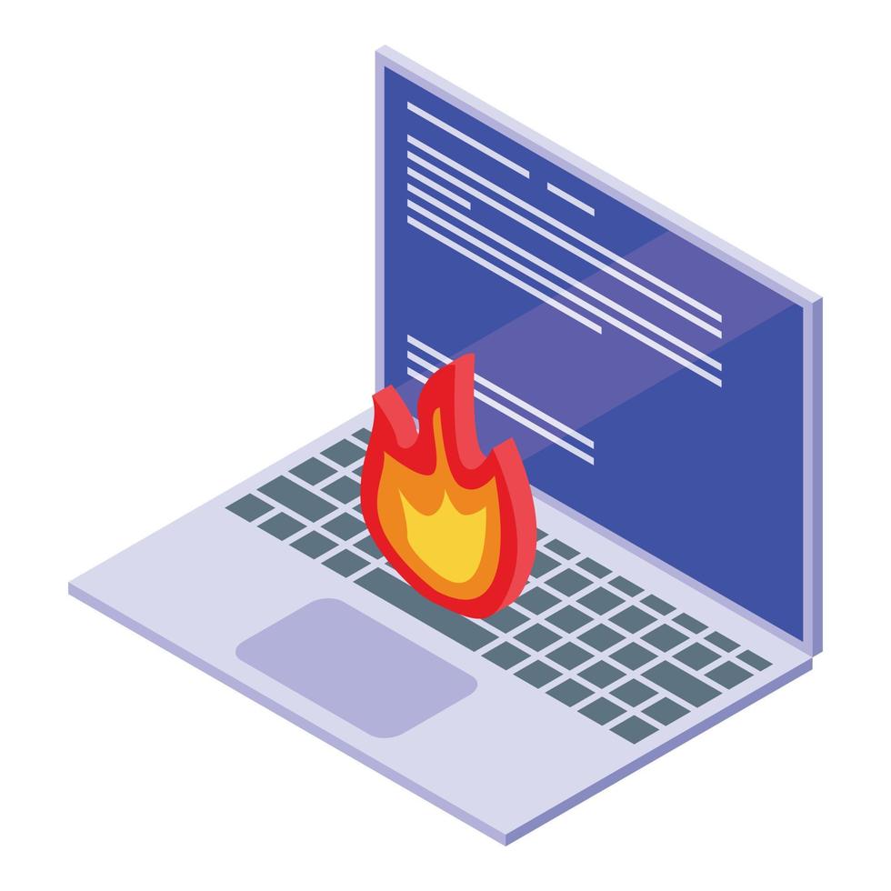 Fix on fire laptop icon isometric vector. Computer service vector