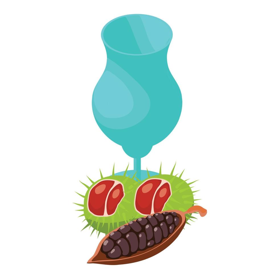 Healthy product icon isometric vector. Glass goblet cocoa pod and chestnut icon vector