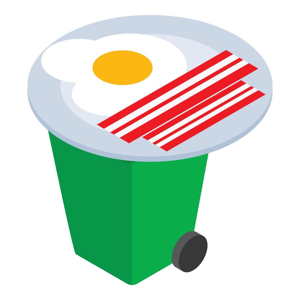 icono de residuos domésticos vector isométrico. plato con desayuno en el icono de la papelera de plástico