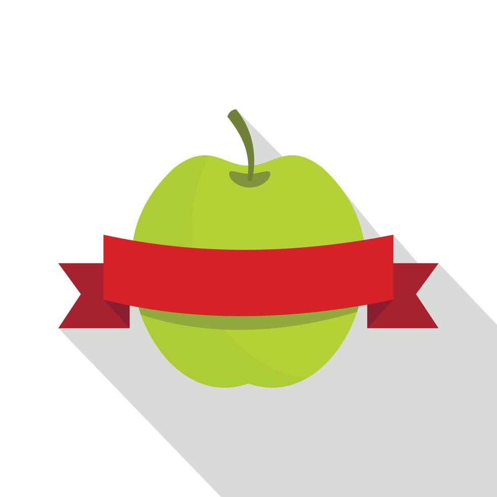 manzana verde con icono de cinta roja, estilo plano vector