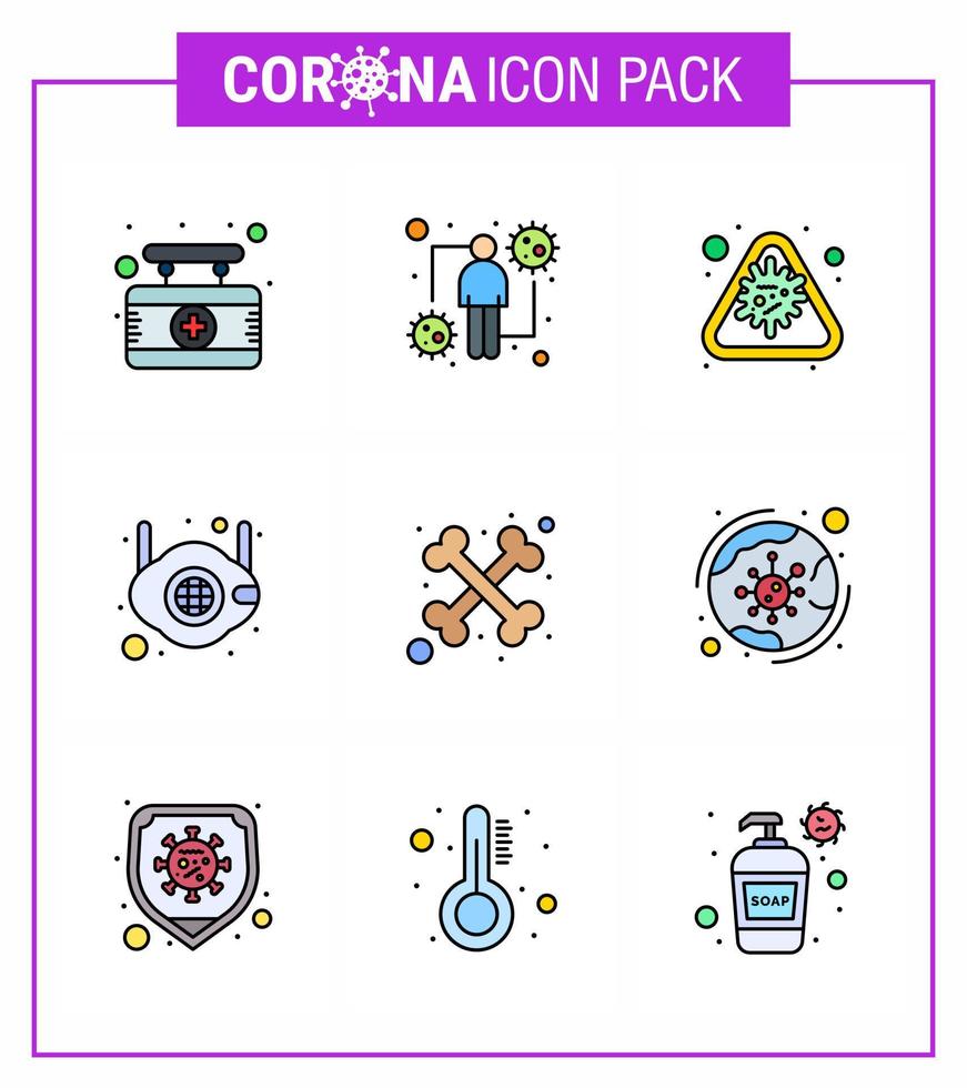 covid19 protección coronavirus pendamic 9 línea llena conjunto de iconos de color plano como máscara de seguridad cara viral epidemia coronavirus viral 2019nov enfermedad vector elementos de diseño