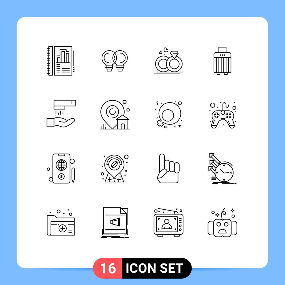 Mobile Interface Outline Set of 16 Pictograms of wash buy ring handbag bag Editable Vector Design Elements