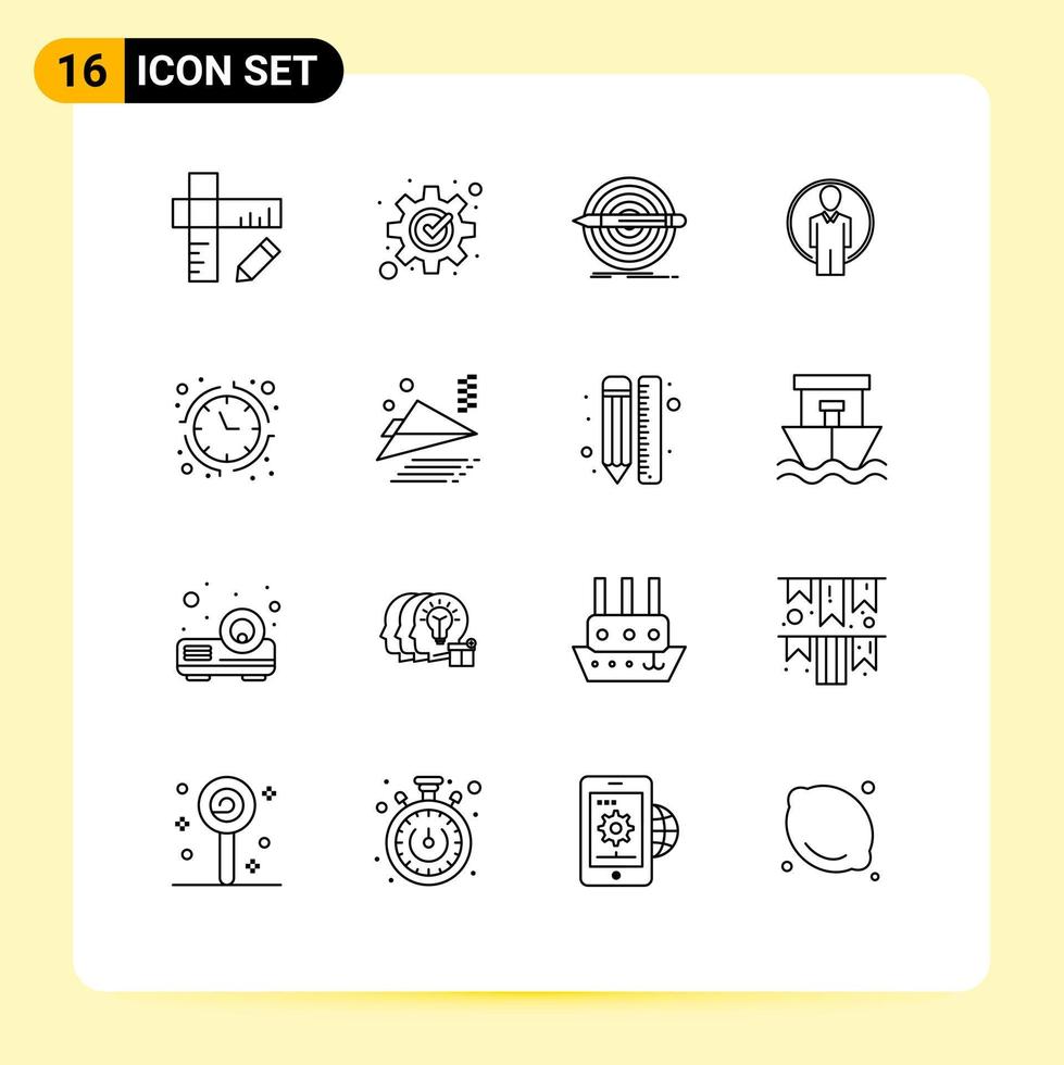 User Interface Pack of 16 Basic Outlines of economy image goal login user Editable Vector Design Elements