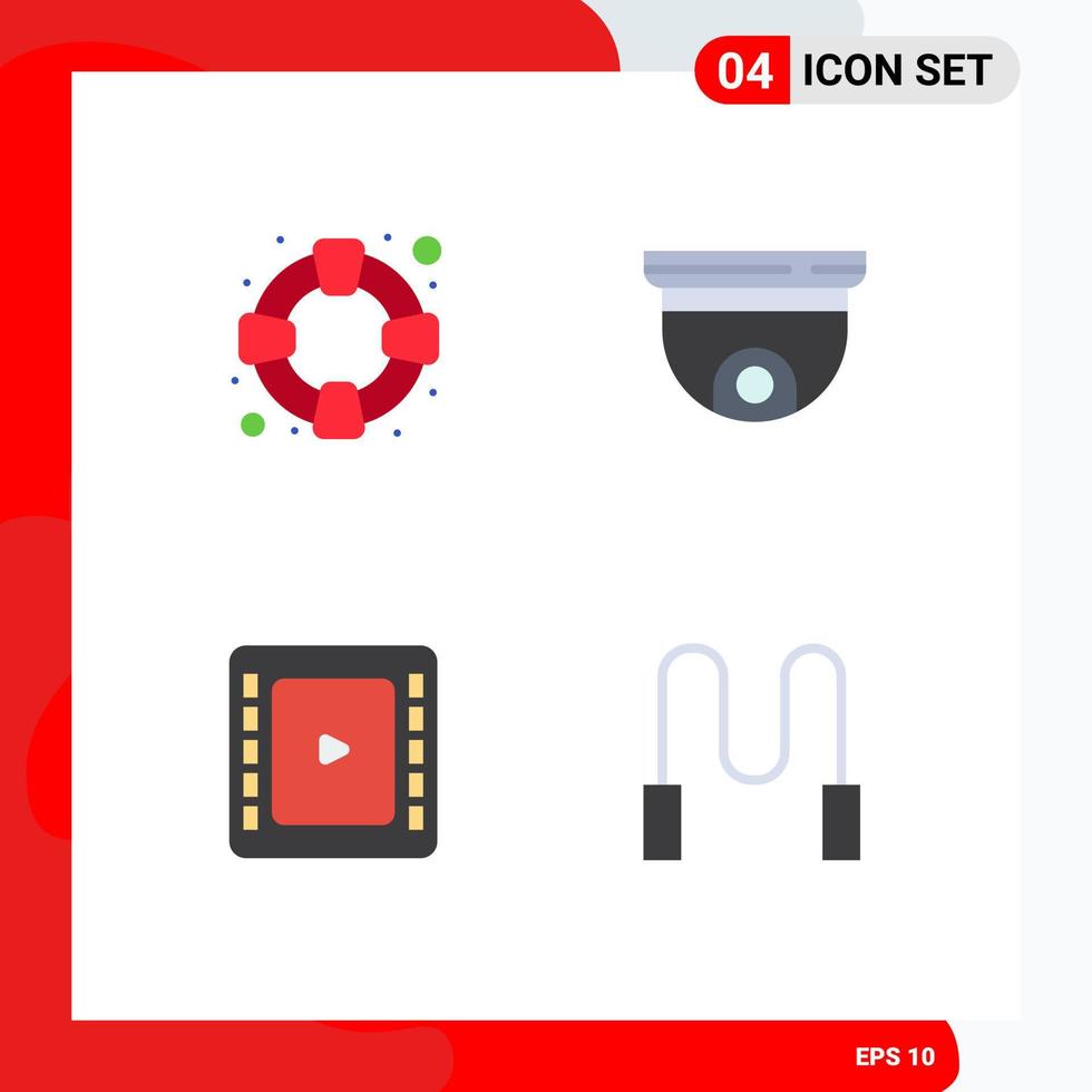conjunto de iconos planos de interfaz móvil de 4 pictogramas de ayuda elementos de diseño vectorial editables de cuerda de seguridad de cámara de cine vector