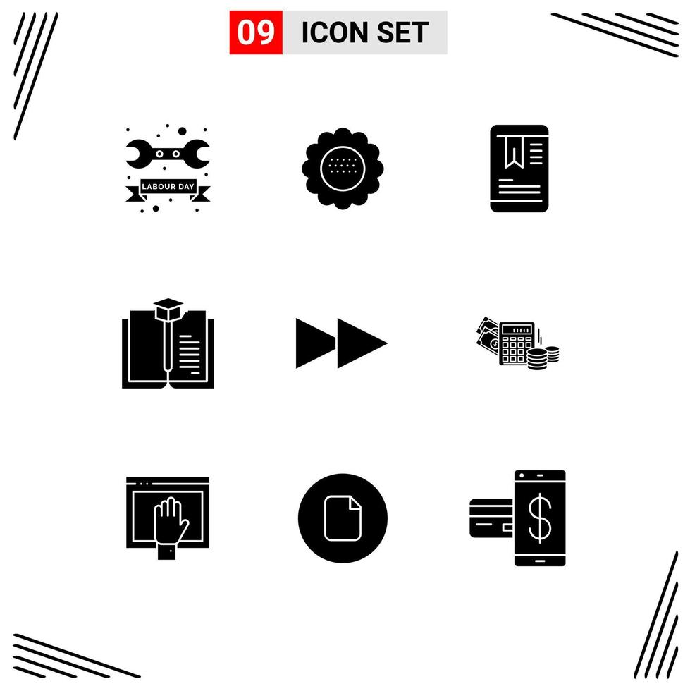 Modern Set of 9 Solid Glyphs and symbols such as next education nature book oneducation Editable Vector Design Elements