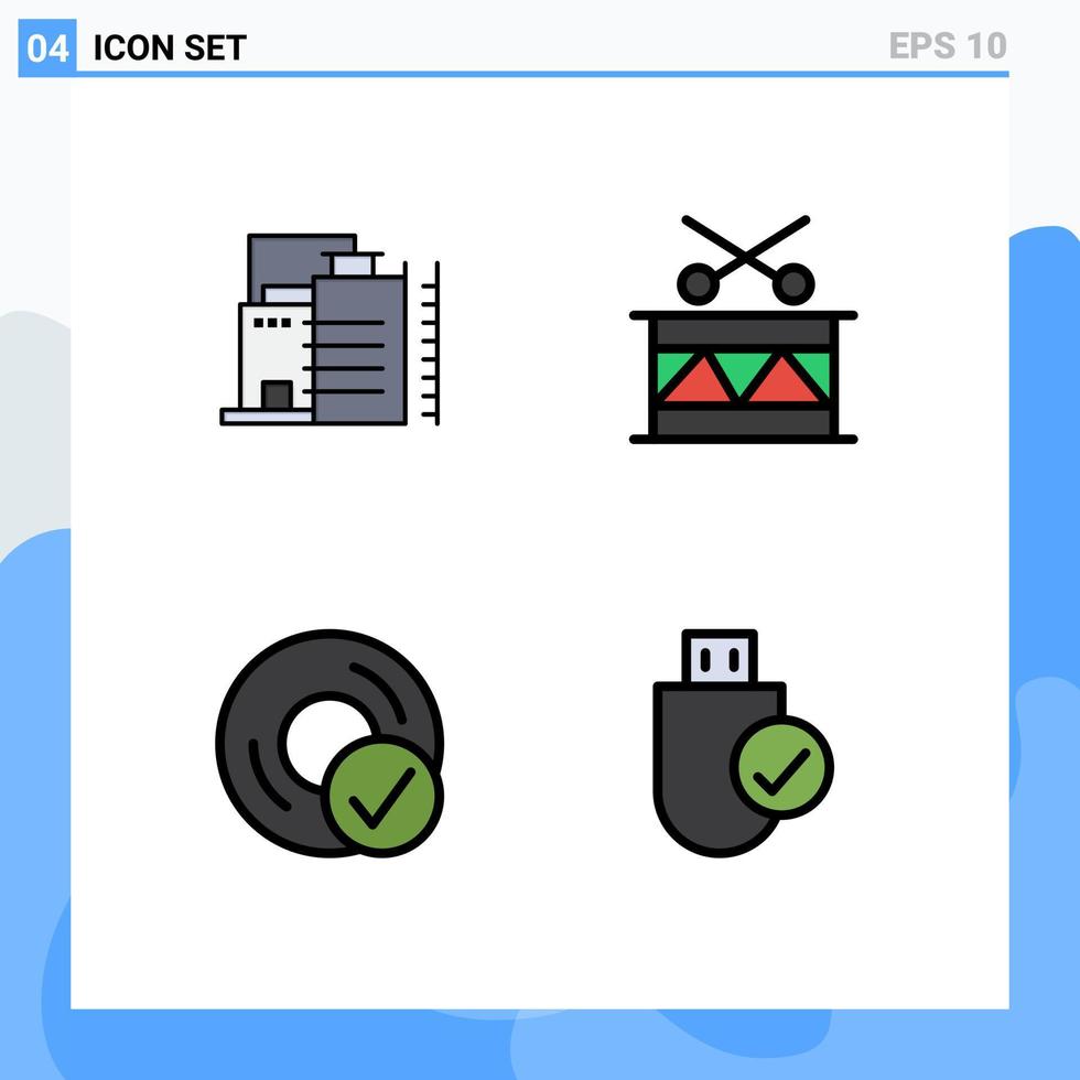 4 Creative Icons Modern Signs and Symbols of building connected industry festival disc Editable Vector Design Elements