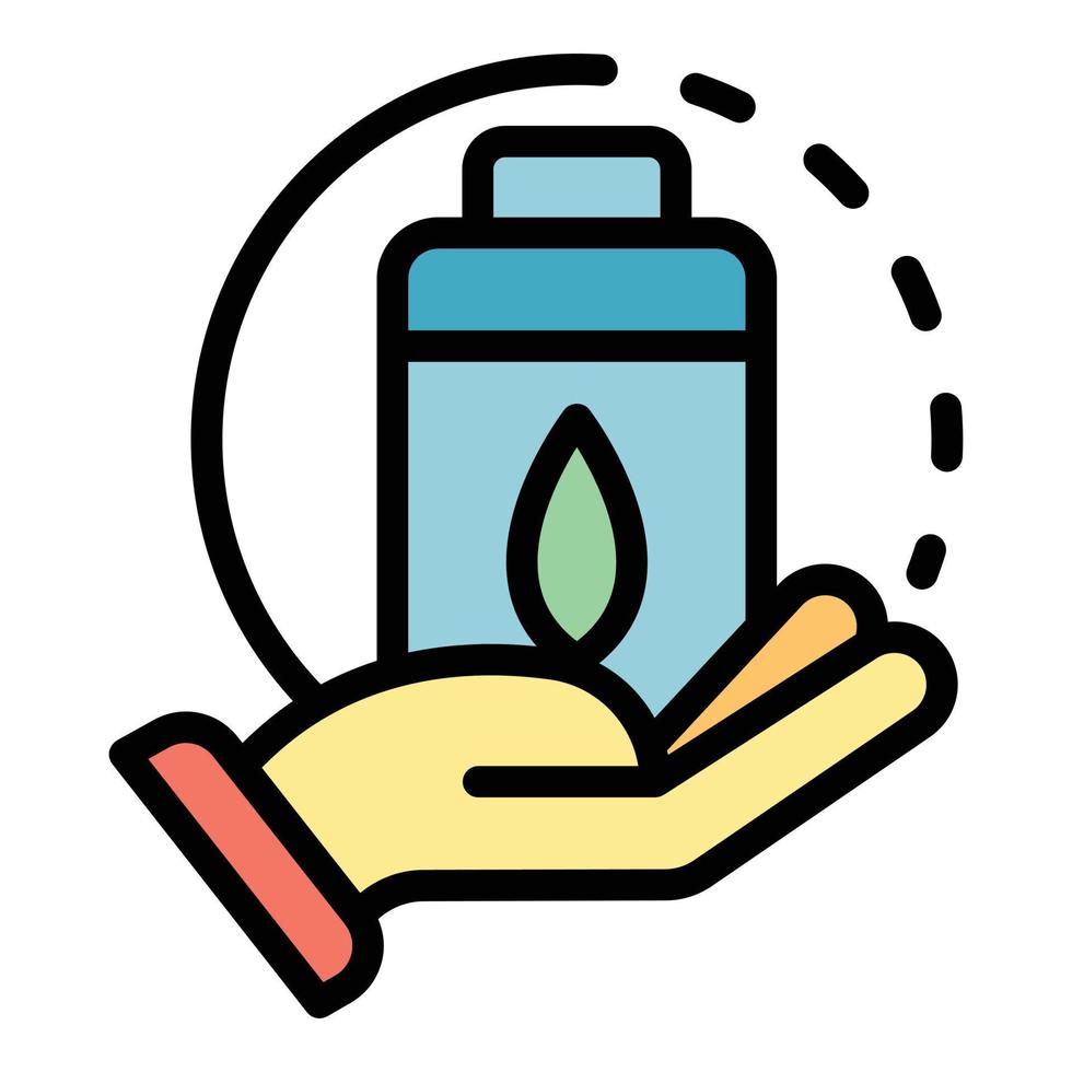 Hand with eco battery icon color outline vector