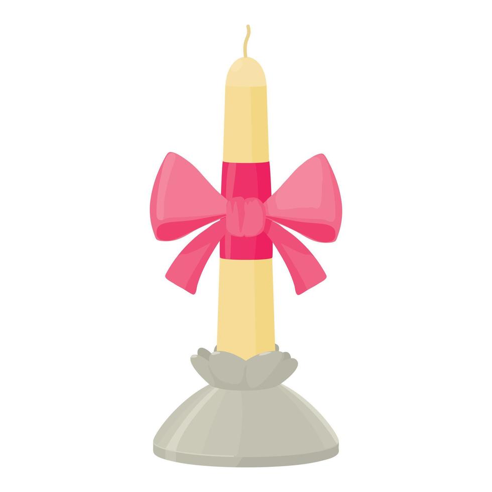 White candle with pink bow in candlestick icon vector