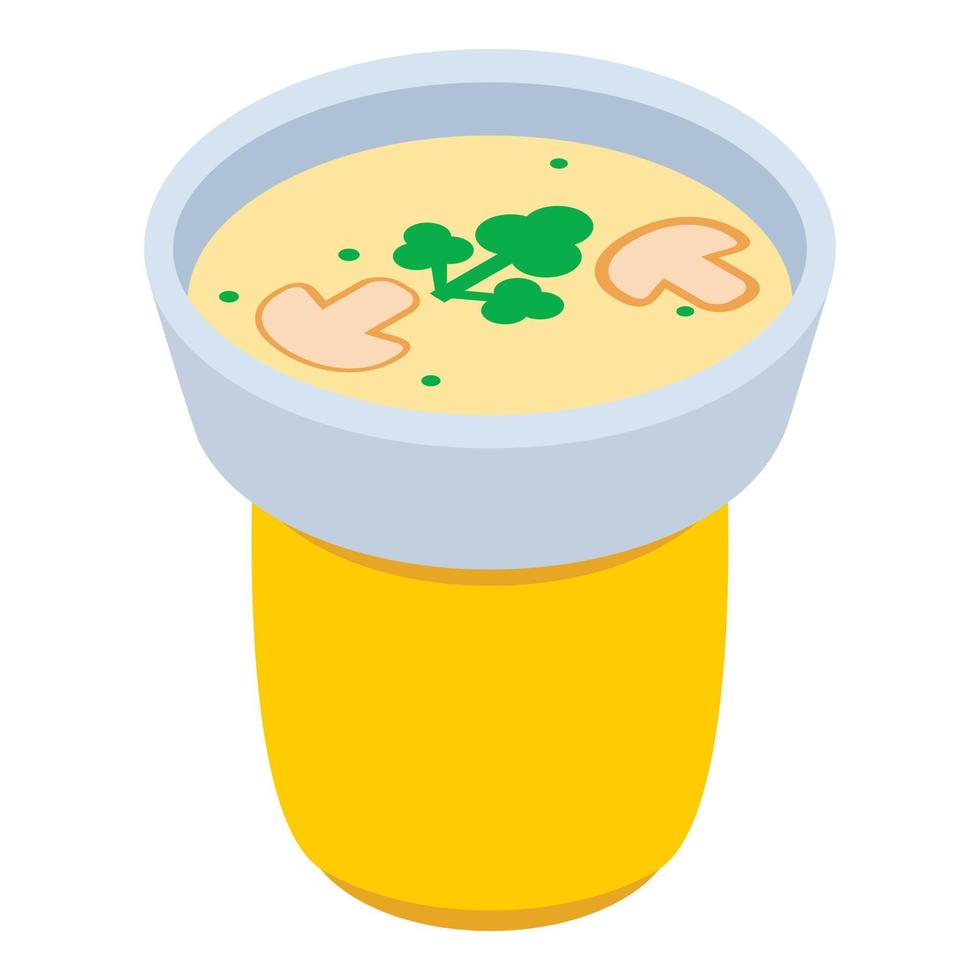 Food scrap icon isometric vector. Classic mushroom soup bowl in trash can icon vector