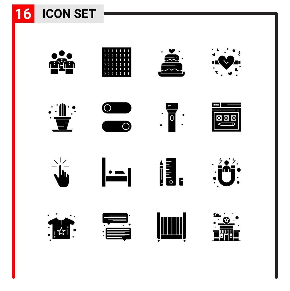 Universal Icon Symbols Group of 16 Modern Solid Glyphs of cactus valentine haze love heart Editable Vector Design Elements