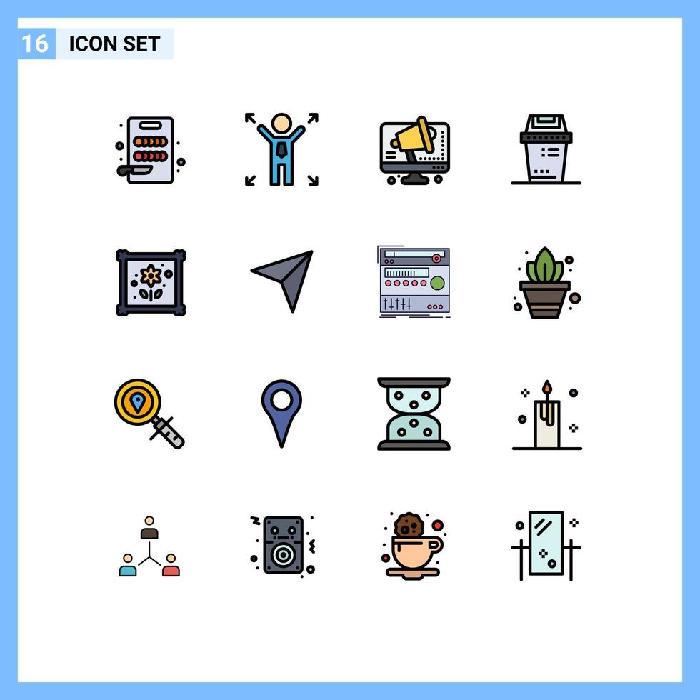 Mobile Interface Flat Color Filled Line Set of 16 Pictograms of map hobbies speaker patch junk Editable Creative Vector Design Elements