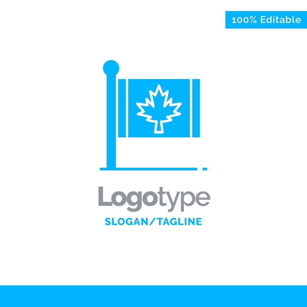 bandera otoño canadá hoja arce azul sólido logotipo plantilla lugar para eslogan vector