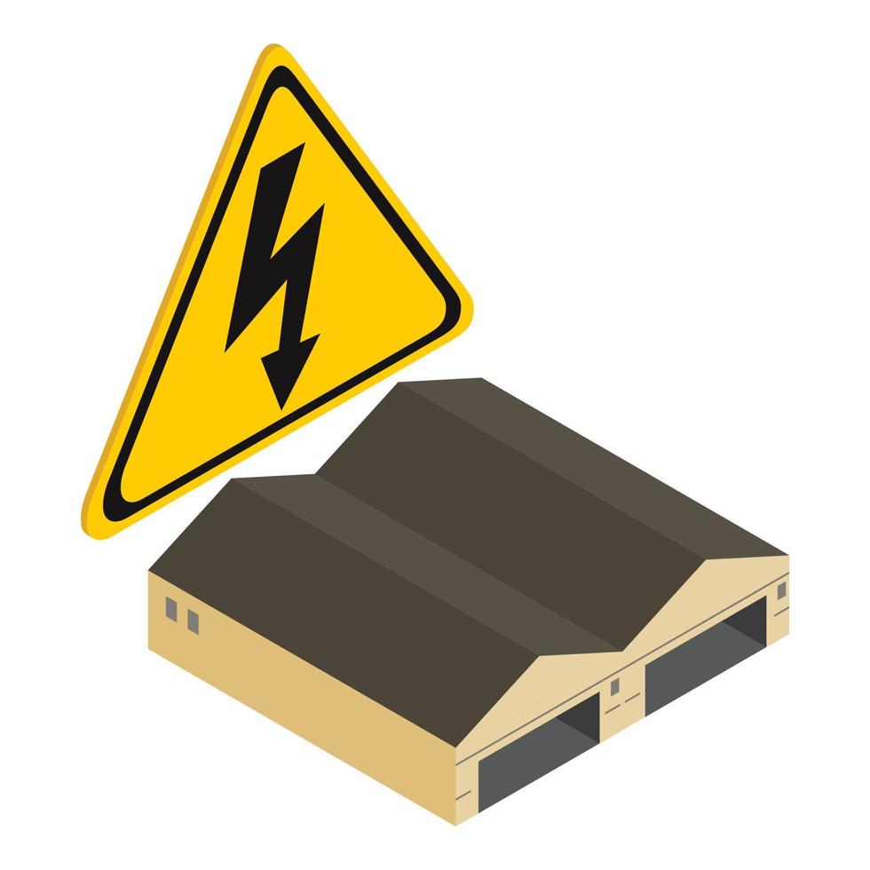 Building electrification icon isometric vector. High voltage sign and two hangar vector