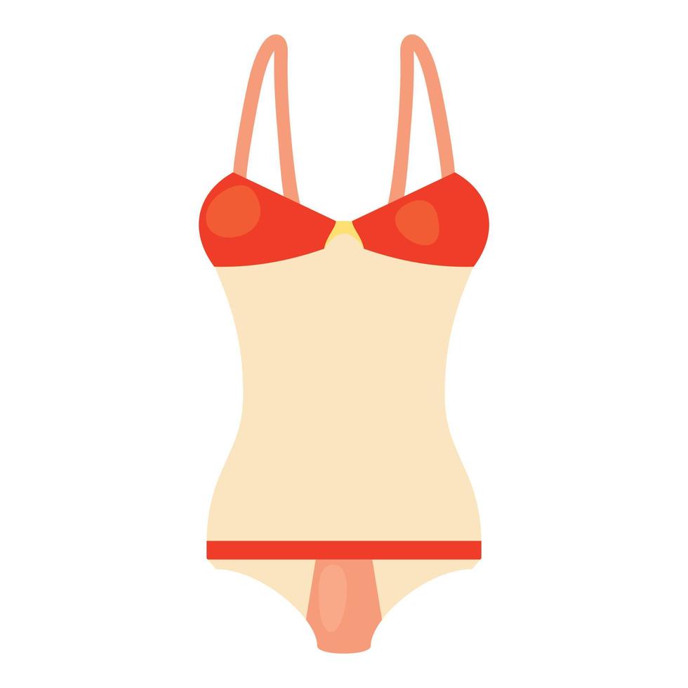 Red and white swimsuit icon, cartoon style vector