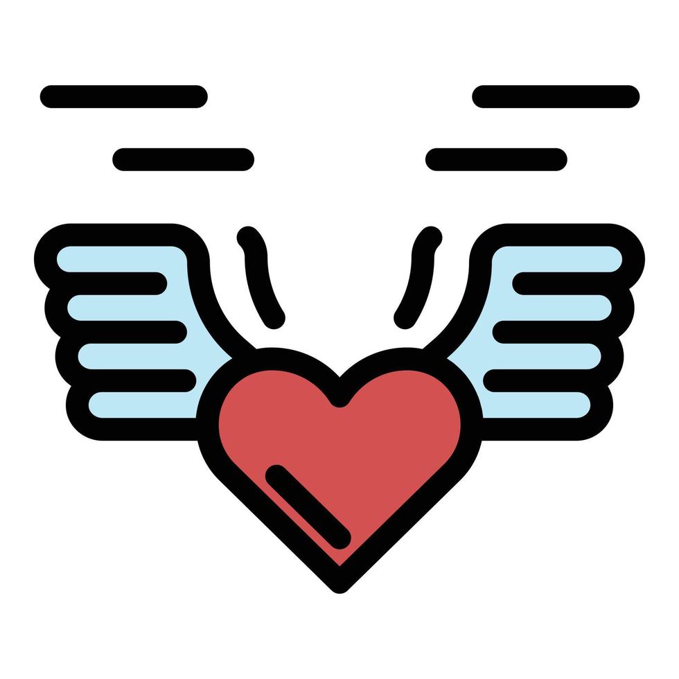 Love heart wings icon color outline vector