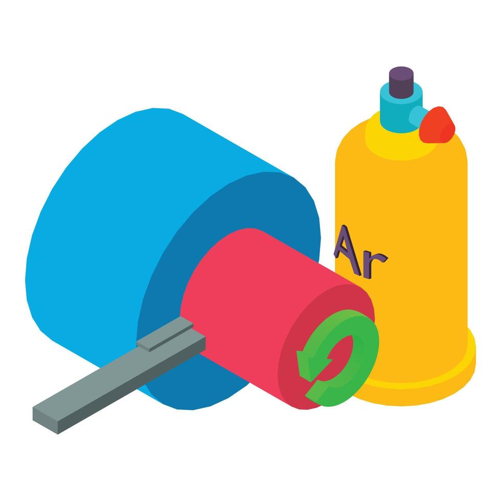 Metalworking icon isometric vector. Argon gas cylinder and turning lathe icon vector