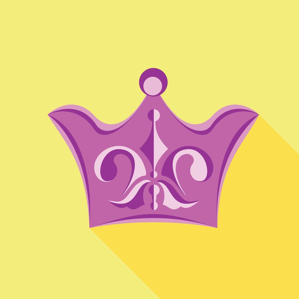 Purple crown with lily flower icon, flat style vector
