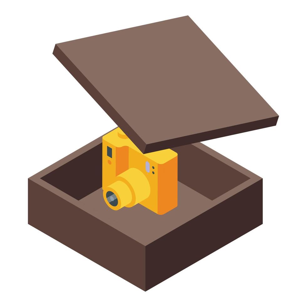 Camera parcel delivery icon isometric vector. Food driver vector