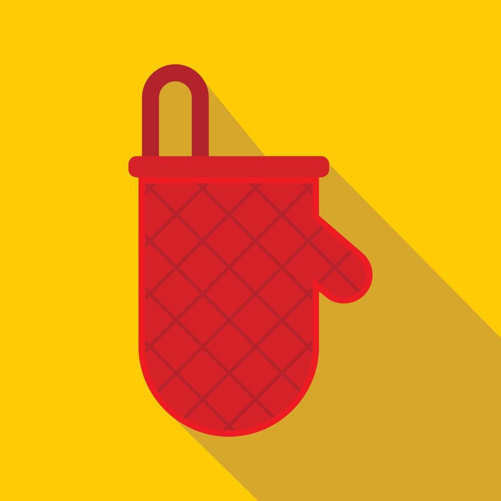 Red oven mitten icon, flat style vector