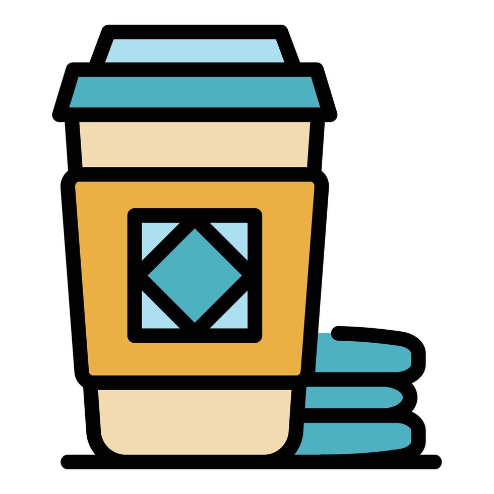 vector de contorno de color de icono de taza de café para llevar