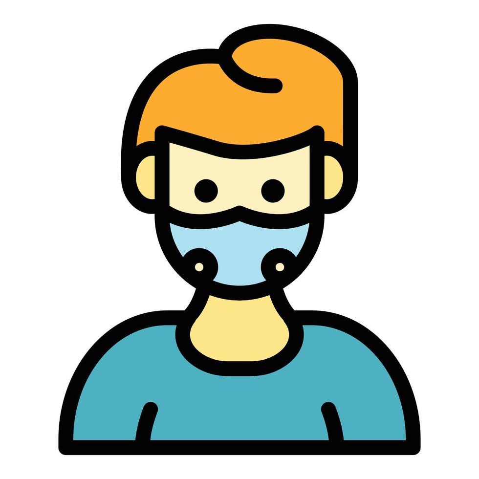 Boy with mask icon color outline vector