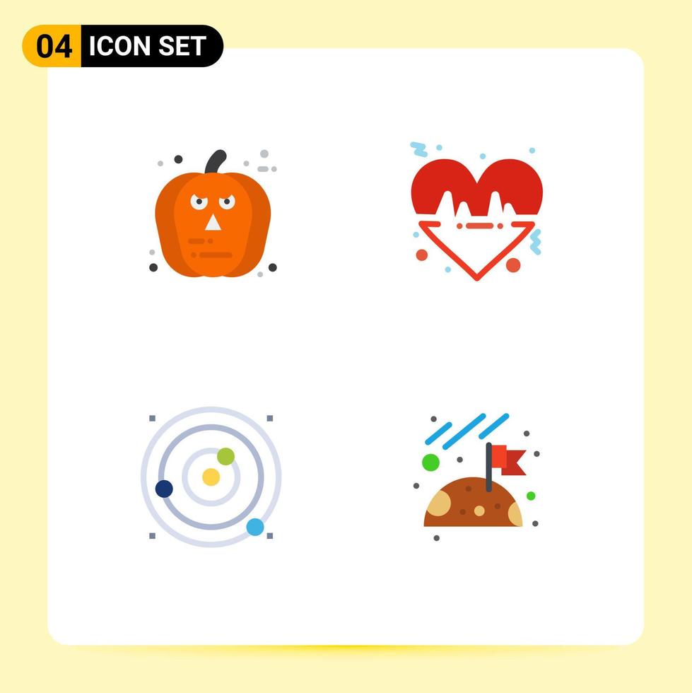 Group of 4 Modern Flat Icons Set for face planetary system scary line solar system Editable Vector Design Elements