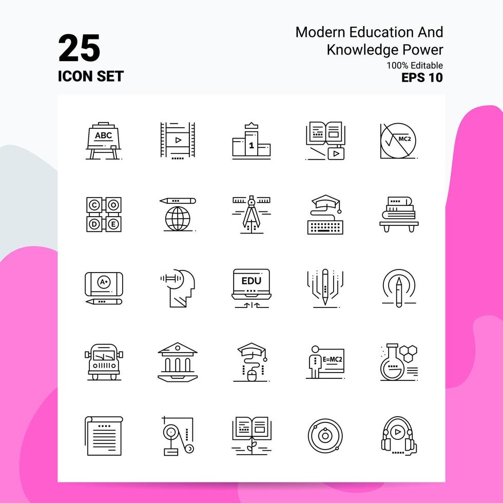 25 conjunto de iconos de poder de educación y conocimiento moderno 100 archivos eps 10 editables concepto de logotipo de empresa ideas diseño de icono de línea vector