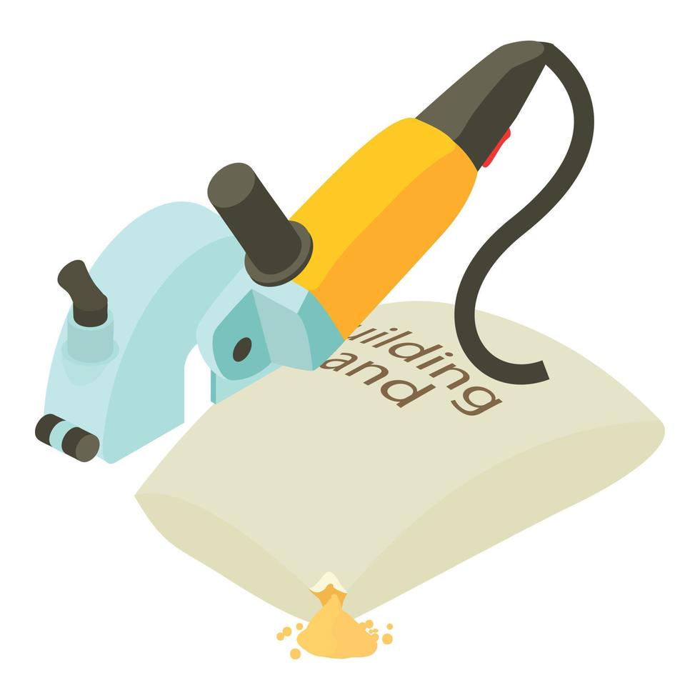 Steel cutting icon isometric vector. Steel cut off machine and bag building sand vector