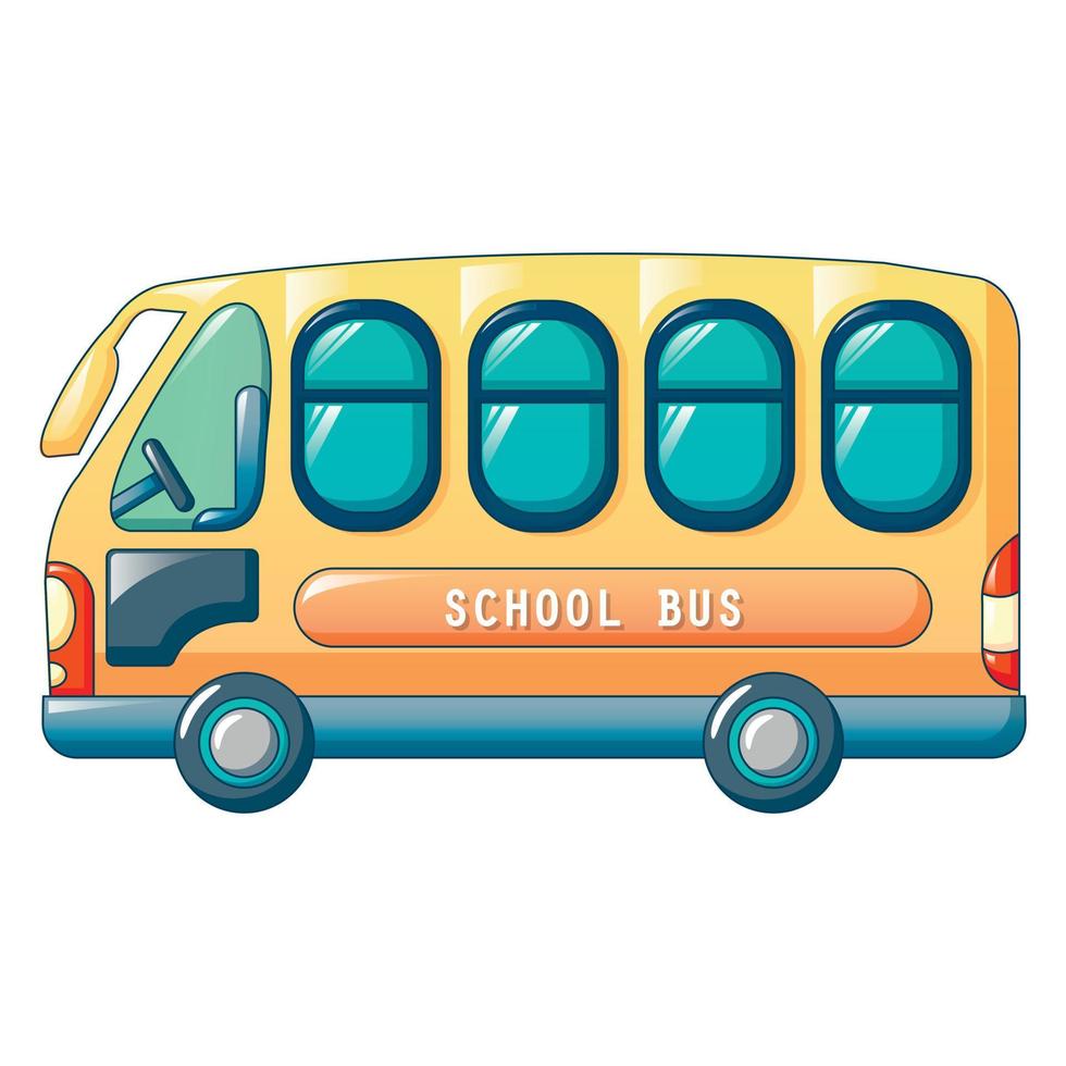 icono de autobús escolar de ciudad pequeña, estilo de dibujos animados vector