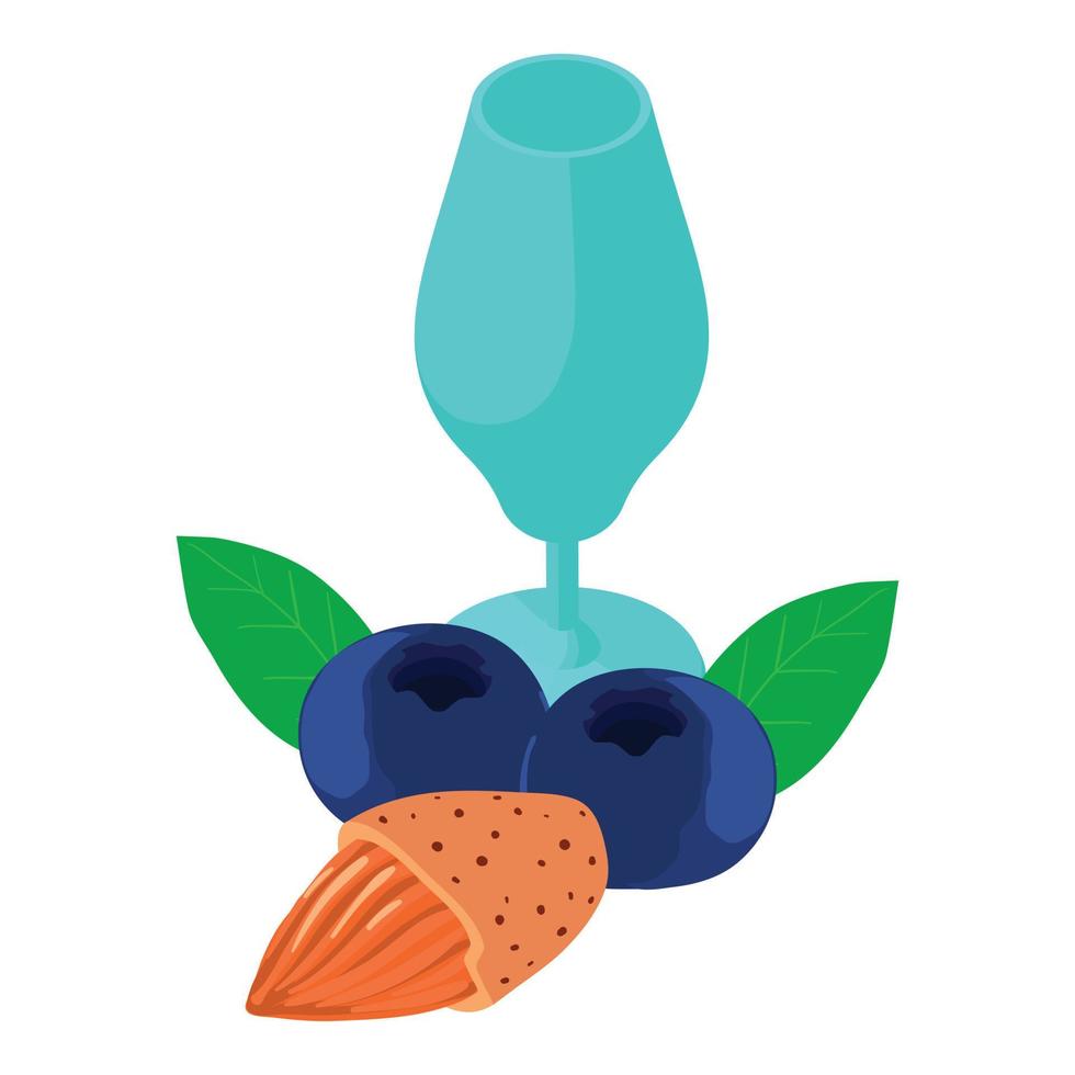 Blueberry drink icon isometric vector. Stemmed glass ripe blueberry and almond vector