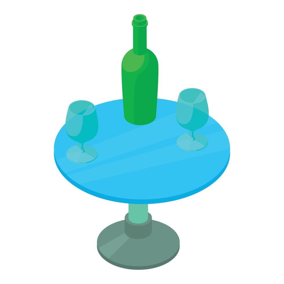 Cafe furniture icon isometric vector. Wine bottle and wine glass on round table vector