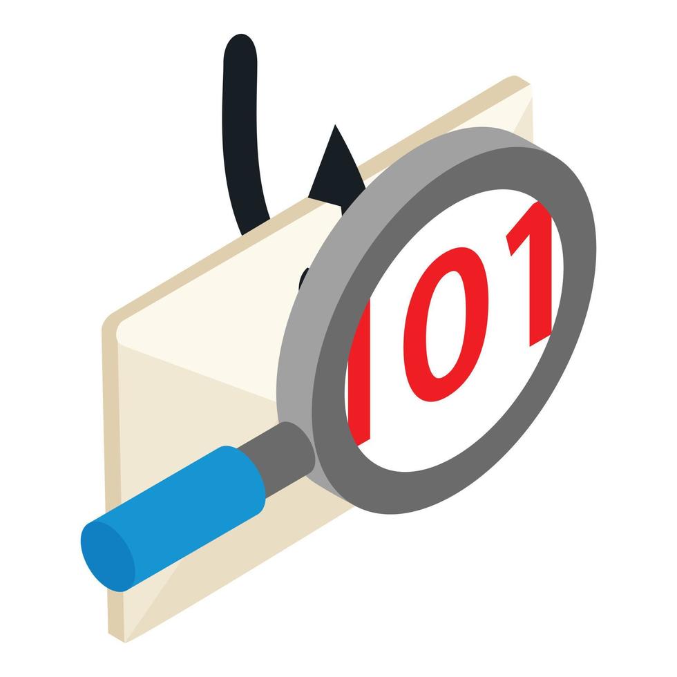 Internet fraud icon isometric vector. Magnifying glass hooked closed envelope vector
