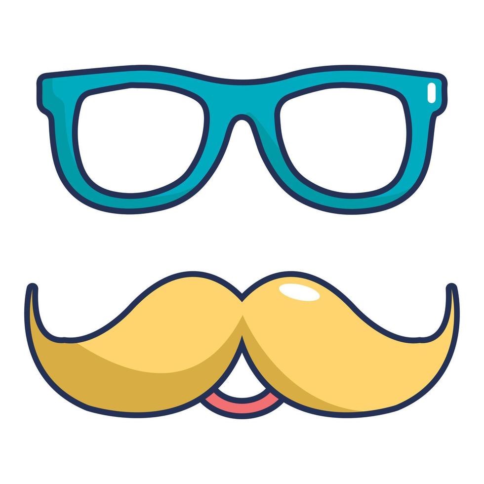 Nerd glasses and mustaches icon, cartoon style vector