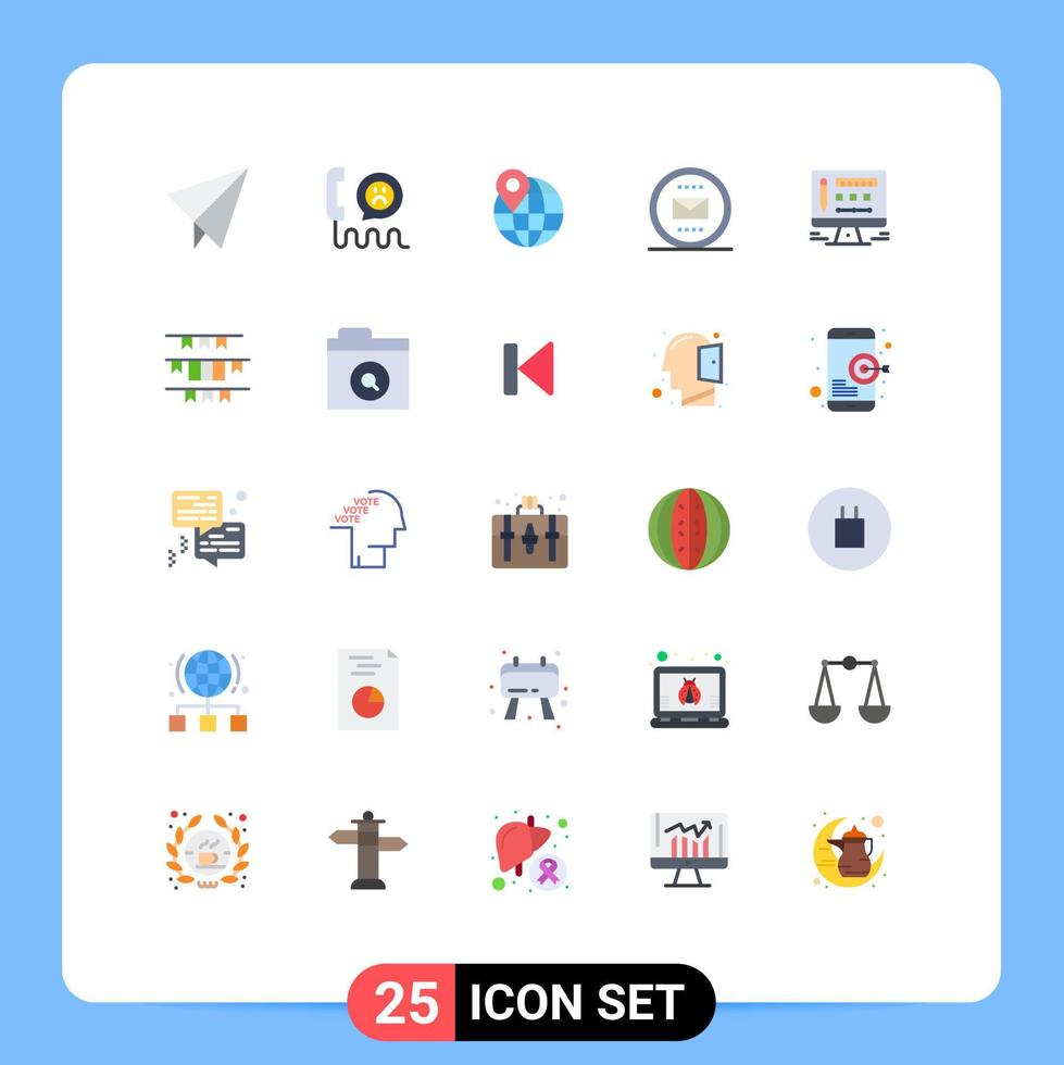 conjunto de pictogramas de 25 colores planos simples de diseño monitor ubicación correo sobre elementos de diseño vectorial editables vector