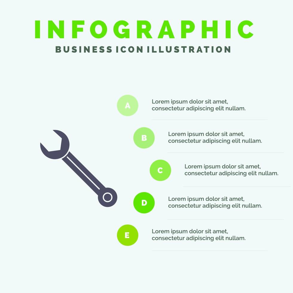 Wrench Adjustable Building Construction Repair Solid Icon Infographics 5 Steps Presentation Background vector