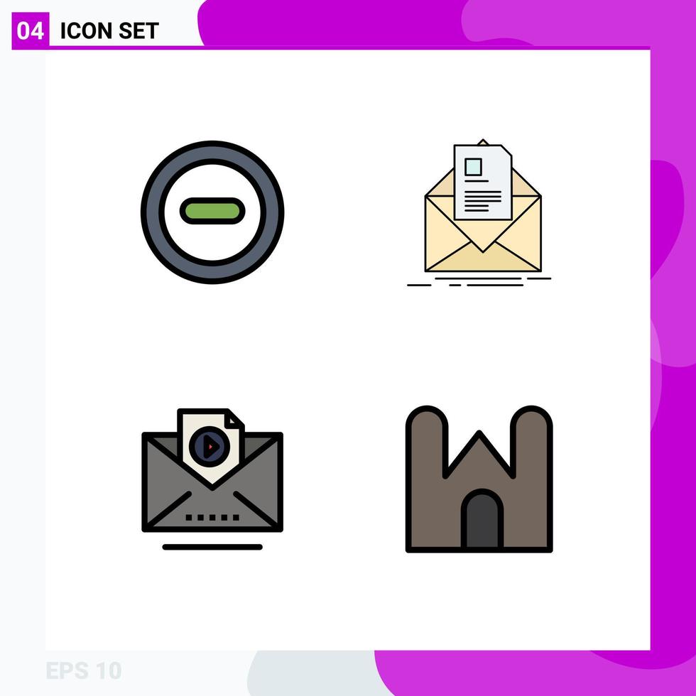 4 User Interface Filledline Flat Color Pack of modern Signs and Symbols of media marketing mail email castle Editable Vector Design Elements
