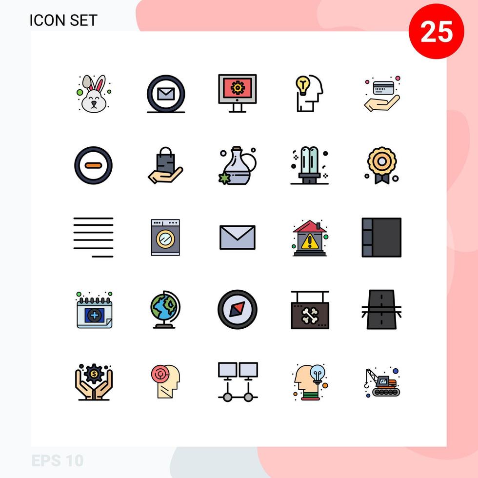 Modern Set of 25 Filled line Flat Colors Pictograph of atm human online support service mind idea Editable Vector Design Elements