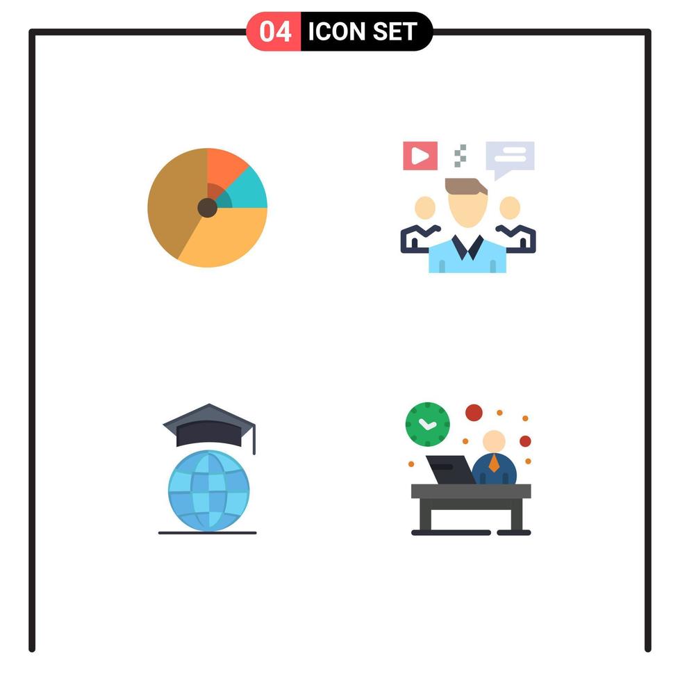 4 Universal Flat Icon Signs Symbols of pie chat diagram statistics group Editable Vector Design Elements