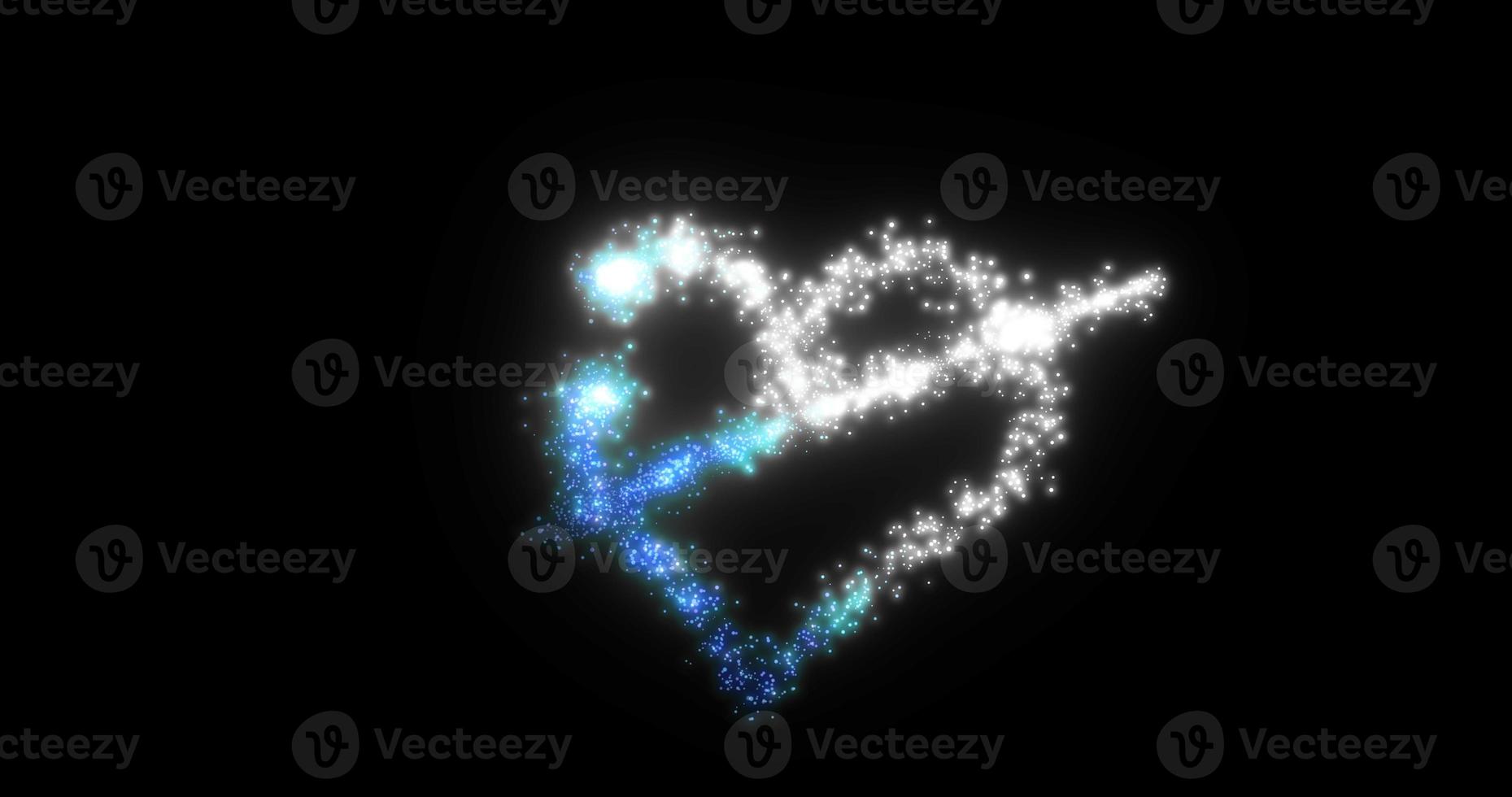 A heart from a flying comet salute love from particles and lines of luminous shiny gold on a black background for Valentine's Day. Abstract screensaver photo