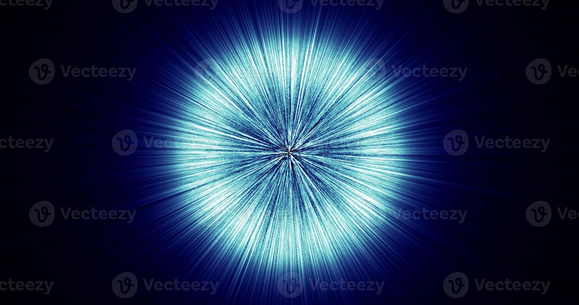 Abstract unusual beautiful bright glowing explosion of a star of a blue ball of a sphere of small particles with rays in space background photo