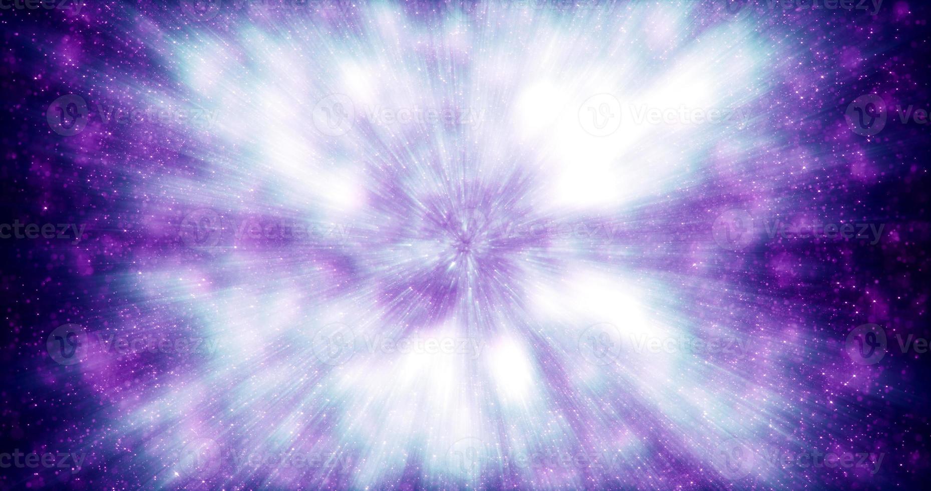 Purple and blue beautiful bright glowing shiny star particles flying in the galaxy in space energy magical with blur effect and bokeh. Abstract background, intro photo