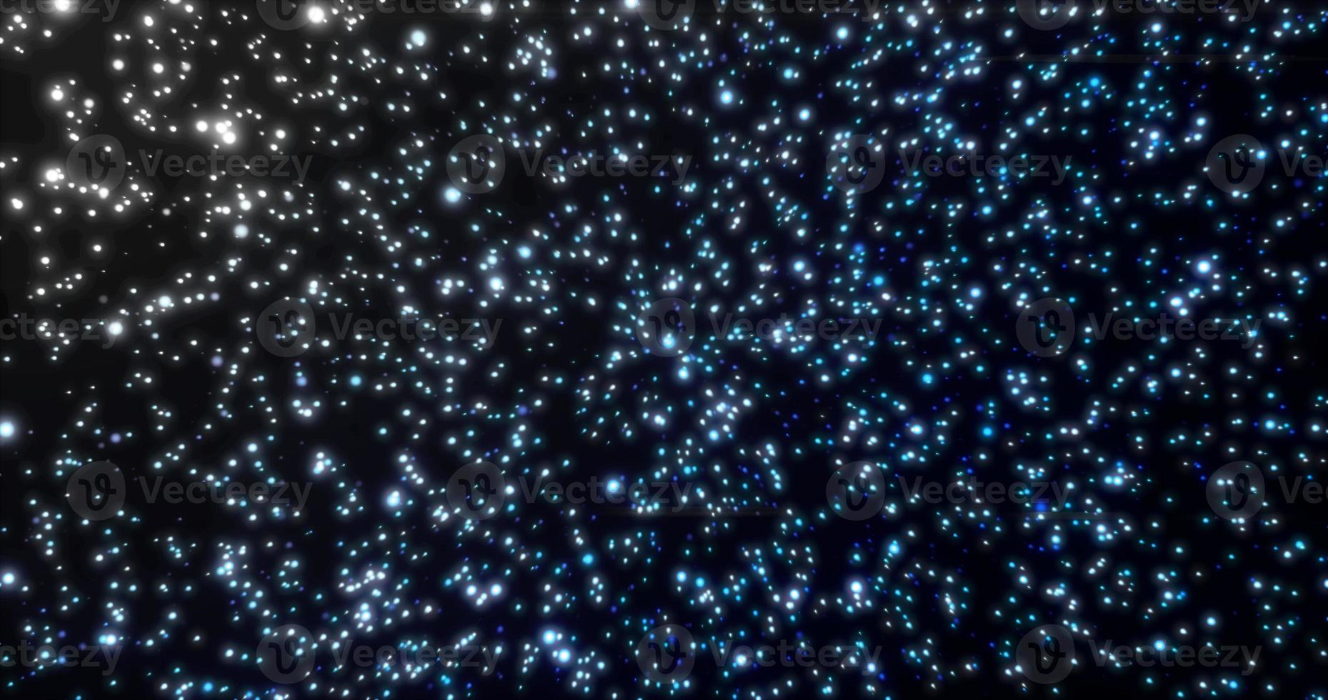Christmas New Year snowfall from small glowing flying snowflakes particles dots blue white shiny festive isolated on black background. Abstract background. Screensaver photo