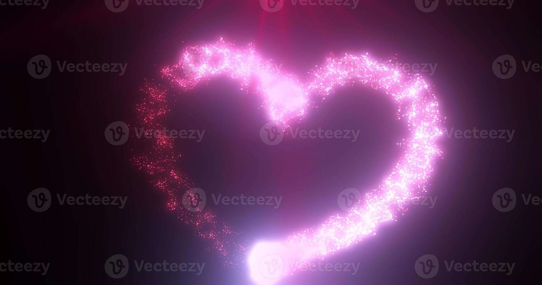 Purple pink heart love glowing shiny for valentine's day holiday from magic energy lines and particles on black background. Abstract background photo