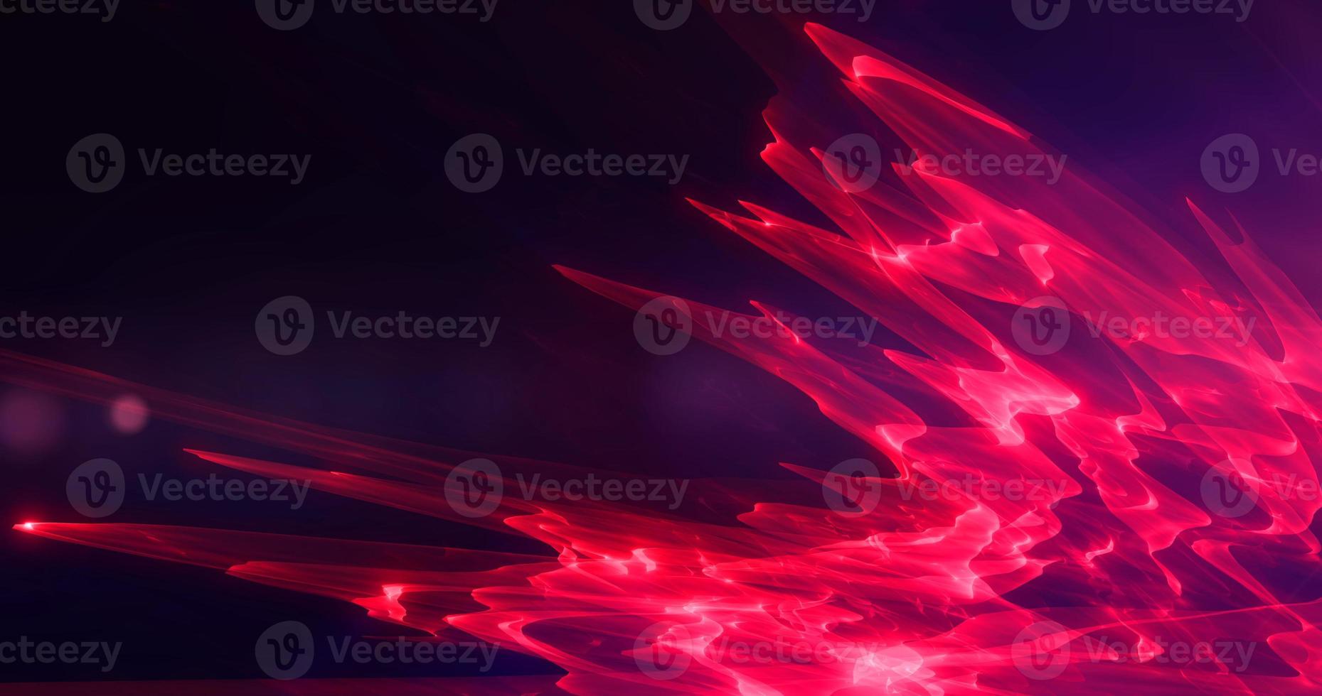 Futuristic abstract red ruby sharp glass crystals from waves, smoky lines magical energy glowing neon isolated on black background. Abstract background. Screensaver photo