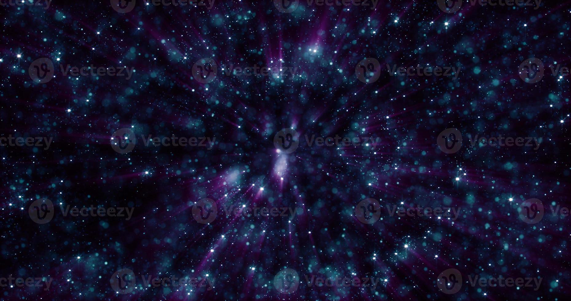 Purple and blue beautiful bright glowing shiny star particles flying in the galaxy in space energy magical with blur effect and bokeh. Abstract background, intro photo
