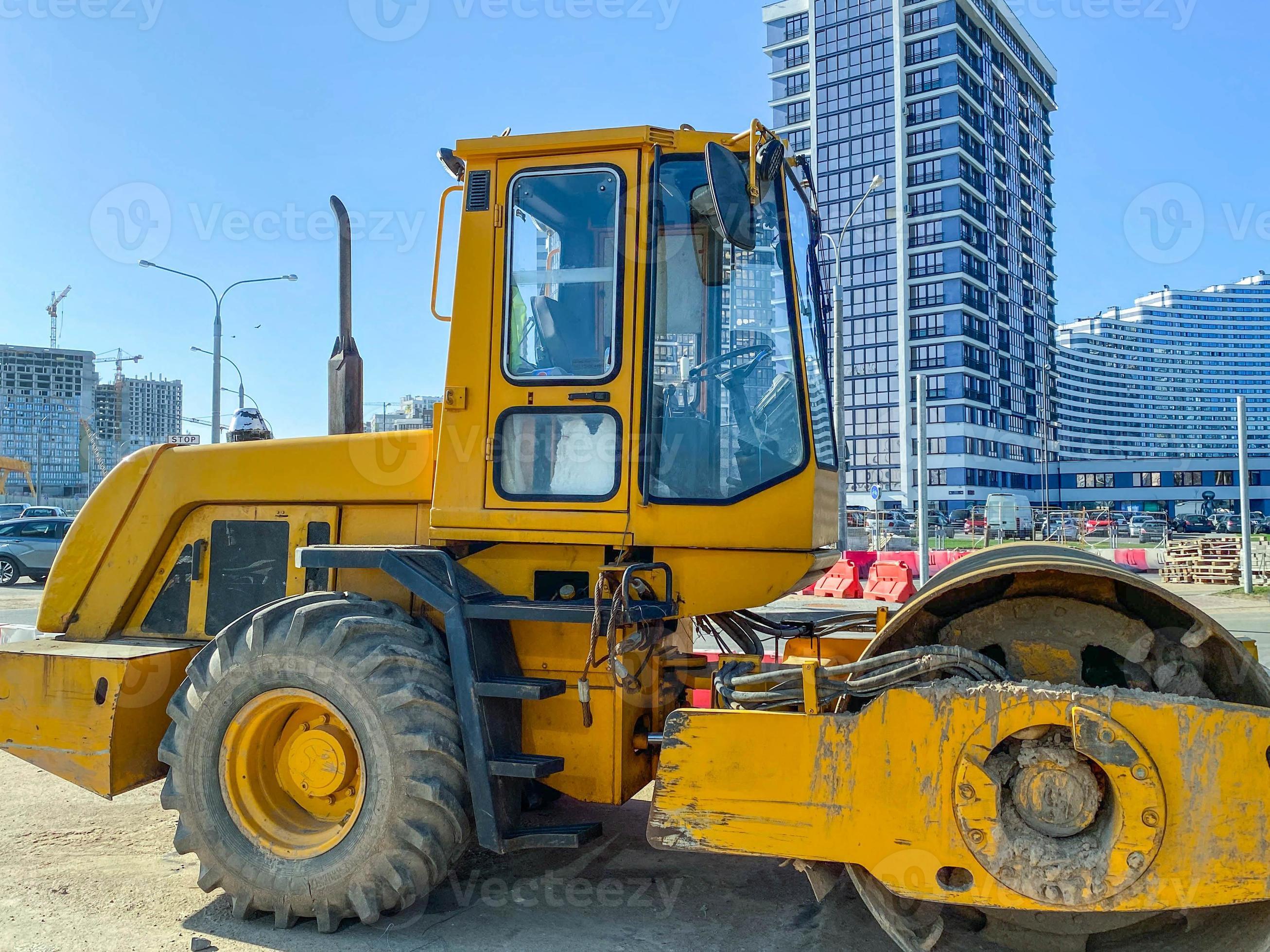construction equipment yellow. excavator for construction, sand